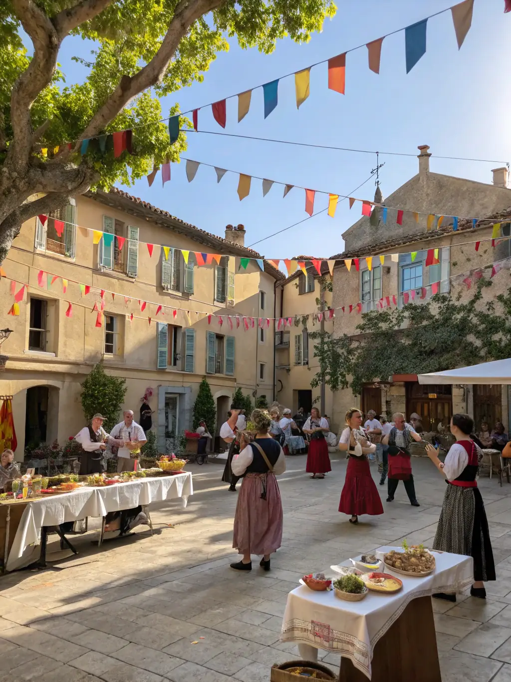 A photograph capturing a cultural event held at Notre Dame de Lavera, featuring traditional music, dance, or historical reenactments.